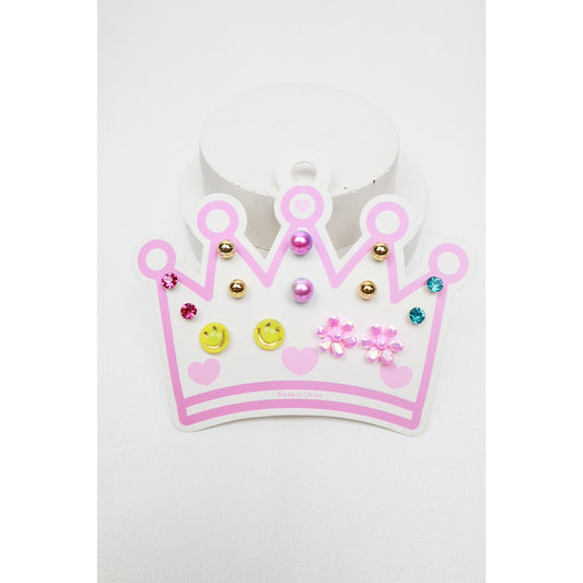 7-Pair Crown Happy Earrings Set