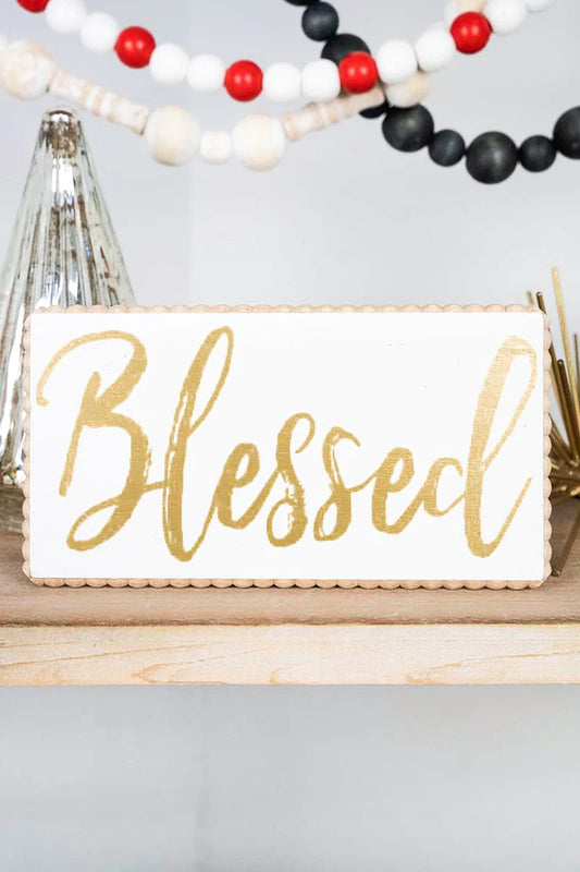 4.25 X 8 'BLESSED' GOLDEN TABLETOP WOOD EASEL SIGN