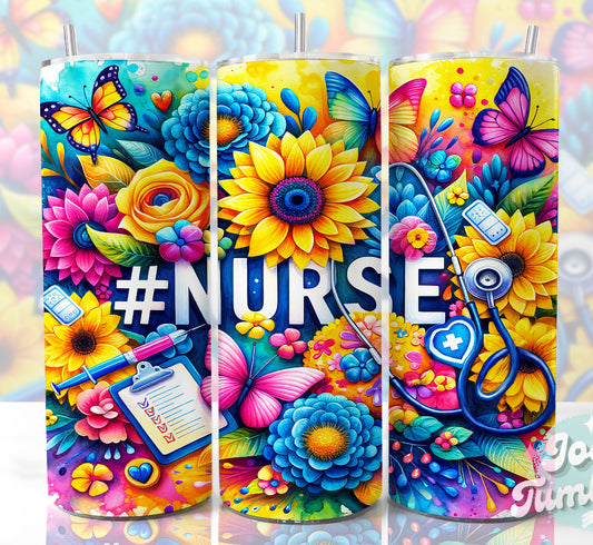 Nurse Colorful Flower Tumbler