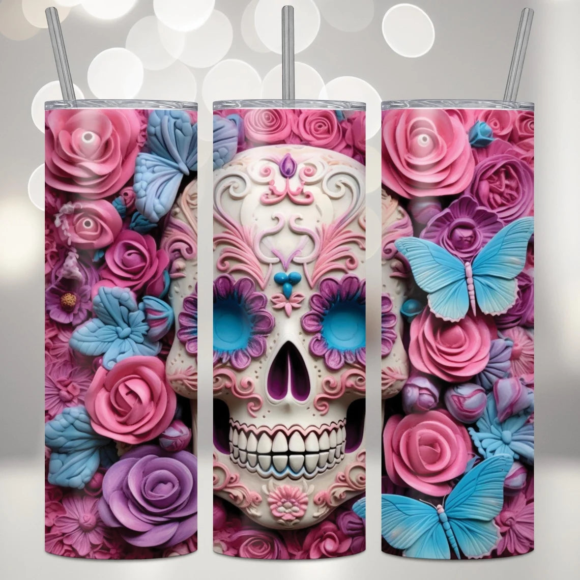 Sugar Skull, Florals, and Butterflies 20 oz Tumbler