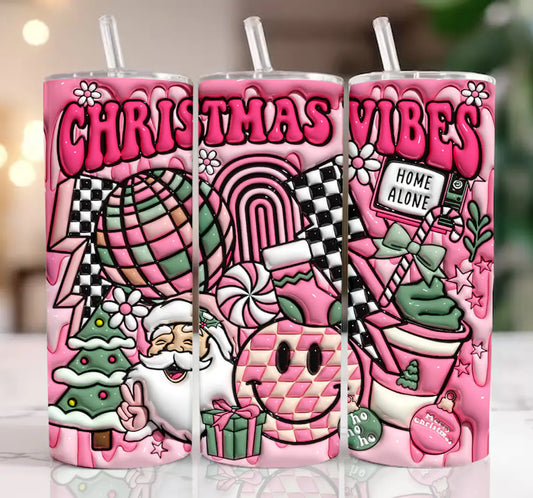 Pink Christmas Vibes Inflated Tumbler