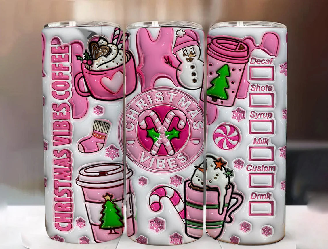 Pink Christmas Vibes Coffee Inflated Tumbler