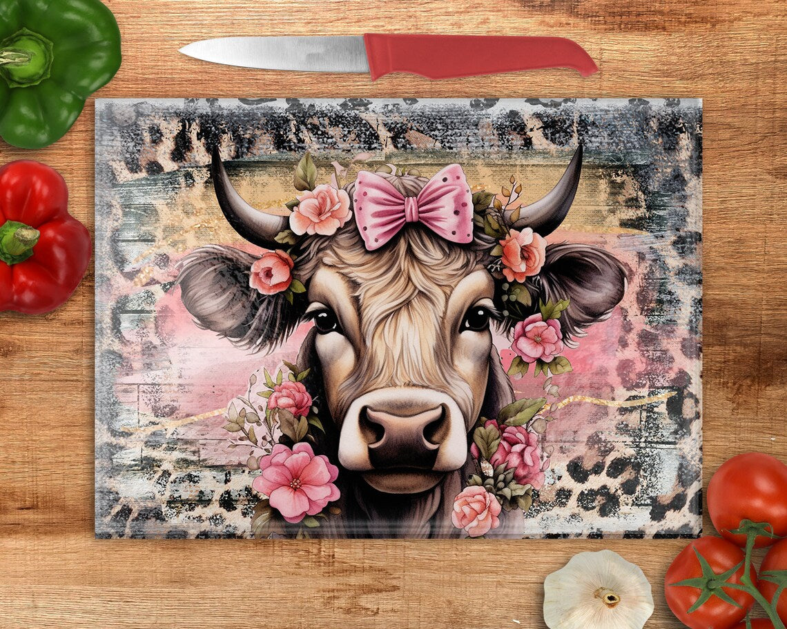 Highland Cow Glass Cutting Board