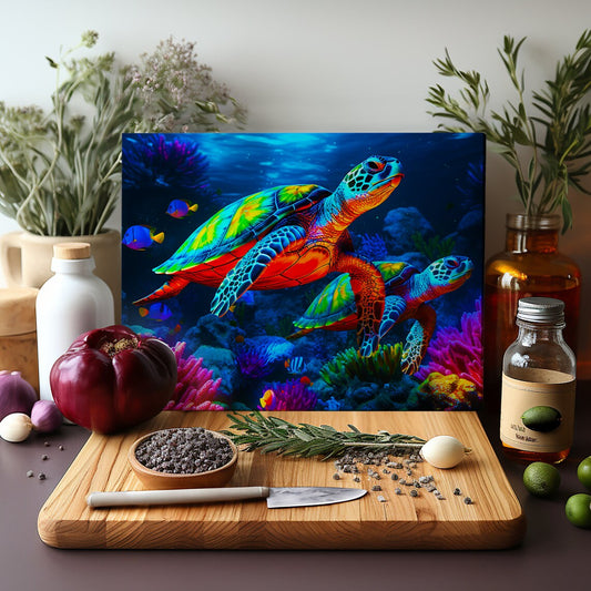 Turtle Scene Glass Cutting Board