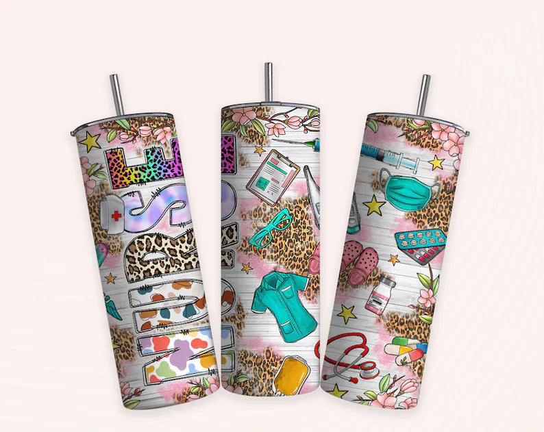 Leopard Nurse 20oz Skinny Tumbler