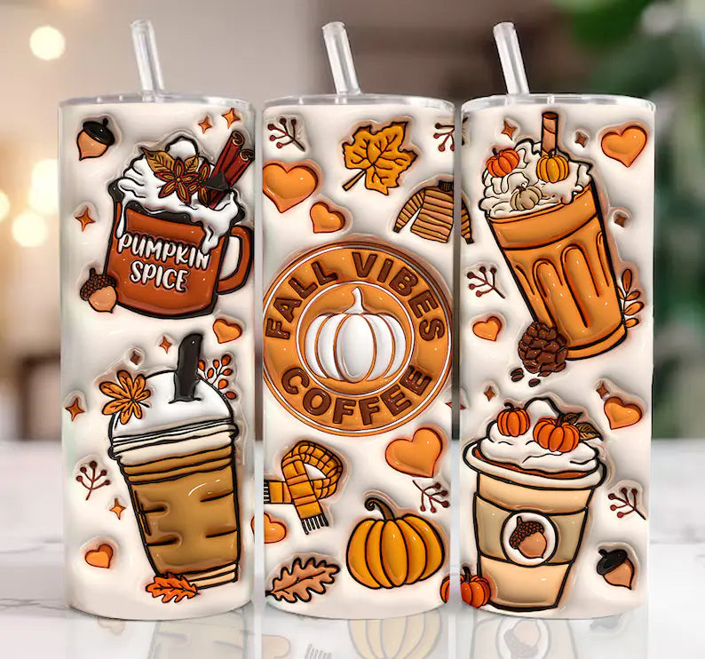 3D Inflated Fall Vibes Coffee Tumbler