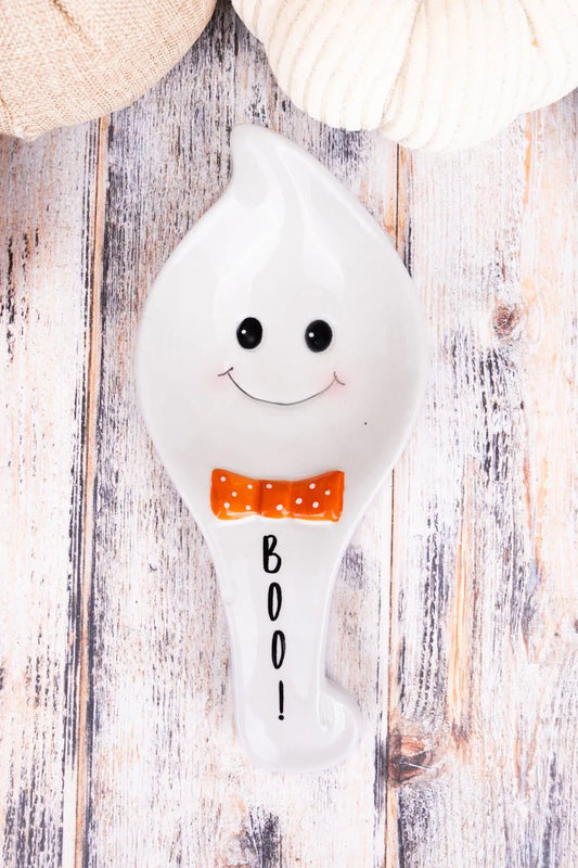 9.25 X 4.25 HEY BOO! CERAMIC GHOST SPOON REST